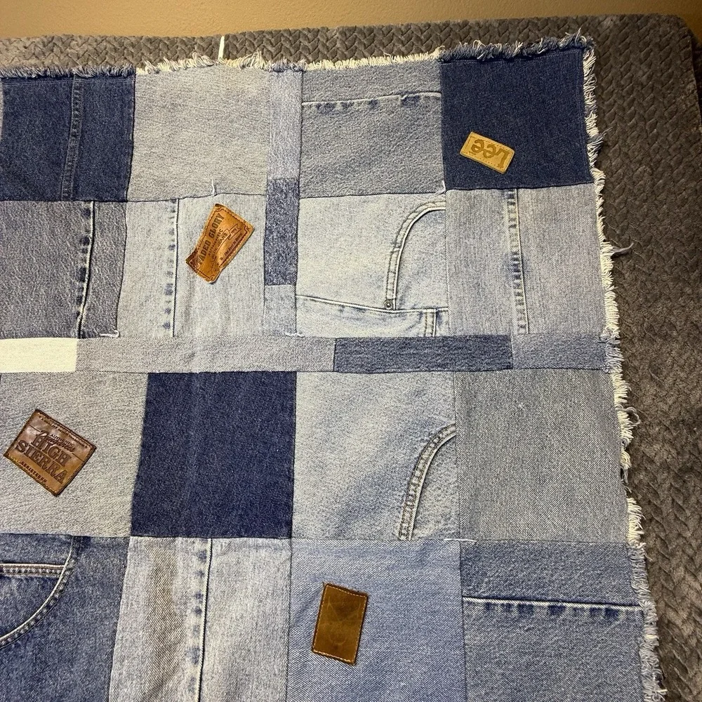 Handmade Denim Quilt Wall Hanging James Hautman Wolves Upcycled Jeans Folk Art